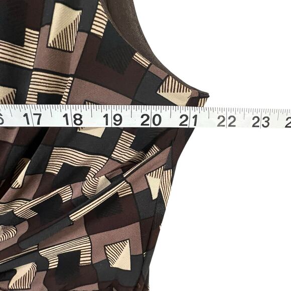 Evan Picone Sheath Dress Womens 18W Black Brown Geometric Twist Front Retro Chic - Picture 8 of 12